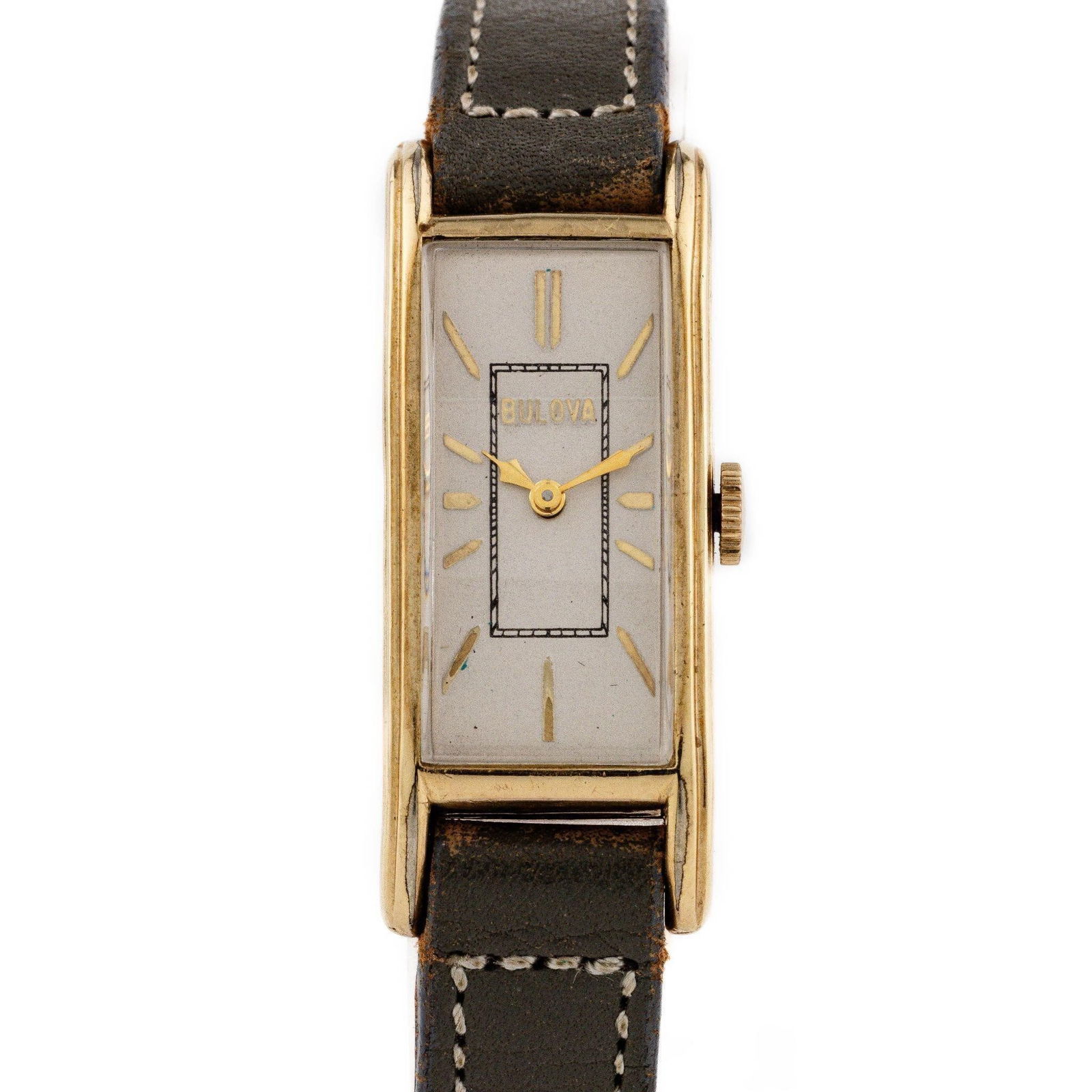 Bulova Elongated Tank Cal 6AE 10kt GF Manual Watch: Bulova - 10kt Yellow Gold-Filled Elongated Tank Wristwatch Caliber 6AE · Art Deco Design · Serviced Manual Wind Movement A refined vintage Bulova elongated tank wristwatch exemplifying the elegance