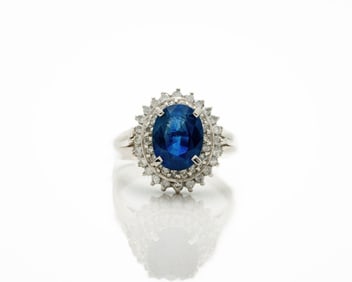 900 PT 3ct Sapphire Ballerina Diamond Halo Ring
