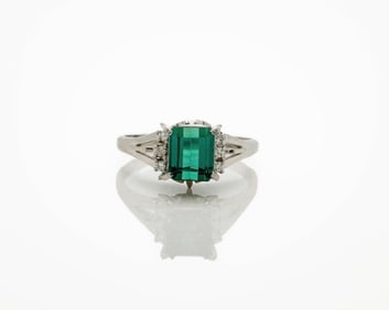 Vintage Platinum Natural Tourmaline Diamond Ring