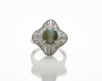 Estate Platinum Chrysoberyl Diamond Ballerina Ring