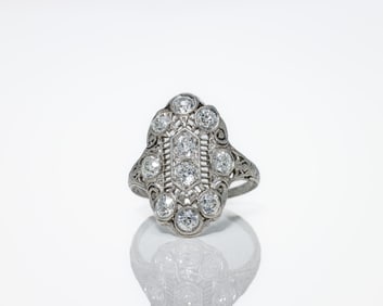 Vintage Platinum Shield-Style Natural Diamond Ring