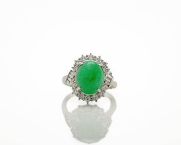 Platinum 6.49ct Cabochon Jade Diamond Halo Ring