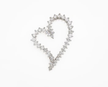 Vintage 18kt White Gold 2ctw Diamond Heart Pendant