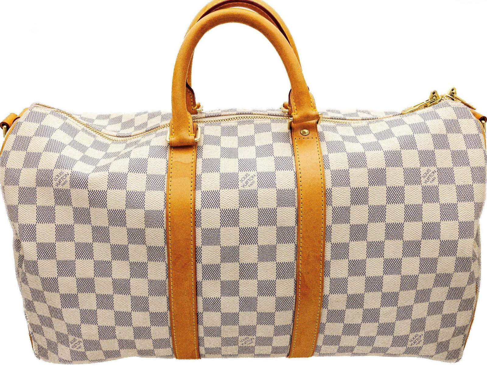 Louis Vuitton Keepall 45 Damier Azur W Lock & Keys: Louis Vuitton Keepall 45 - Damier Azur Canvas 18.5' Travel Bag · Natural Cowhide Trim · Polished Gold-Tone Hardware · Made in France A timeless expression of Louis Vuitton's Art of Travel; the Keep