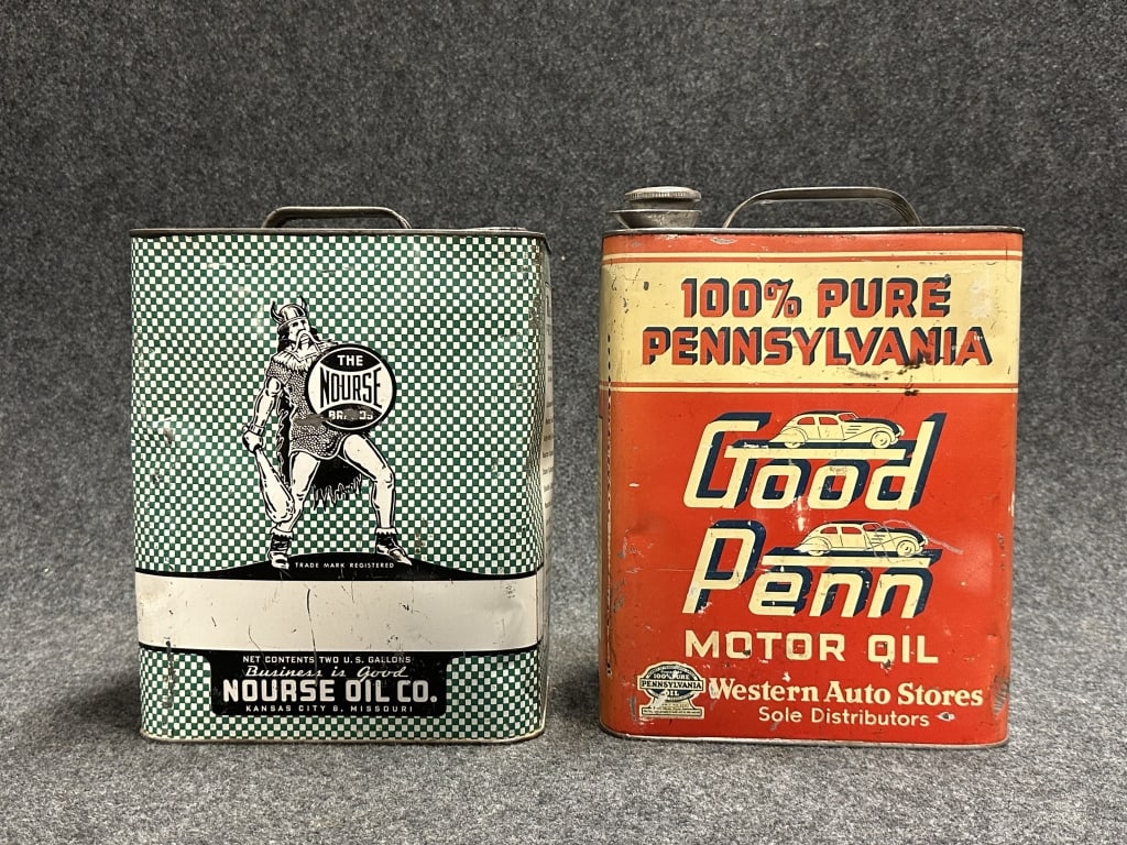 Pair Nourse Oil Co & Good Penn Western Auto 2 Gallon Motor Oil Cans (1 of 6)