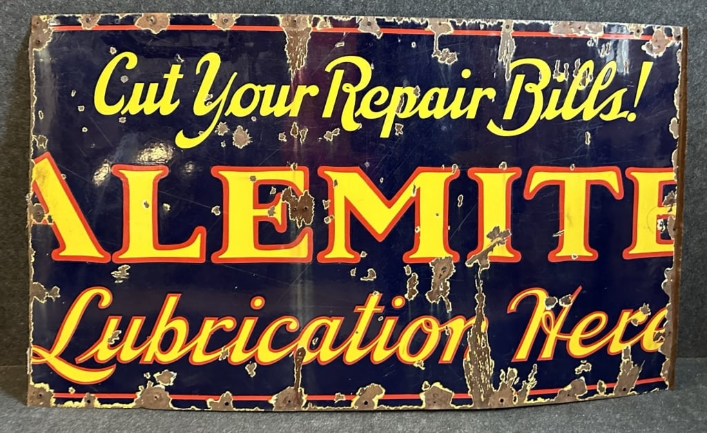 Alemite Lubrication Here Single Sided Porcelain Sign (1 of 7)