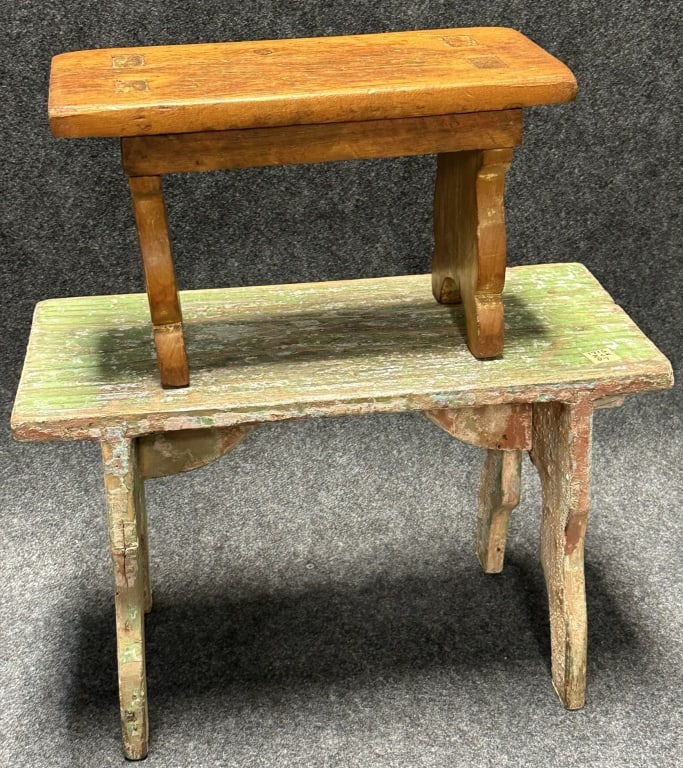 Pair Early Milking Stools w/ Great Surface (1 of 10)