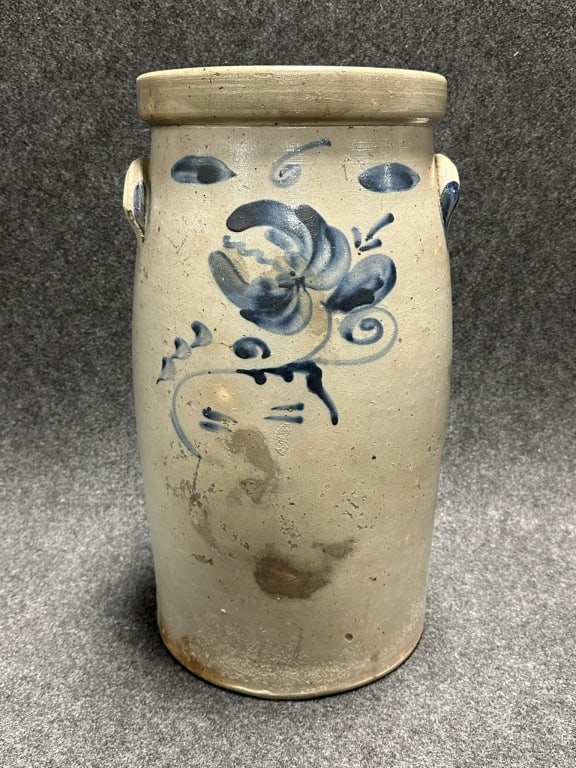Ornate 6 Gallon Salt Glazed Butter Churn Crock w/ Floral Decoration (1 of 14)