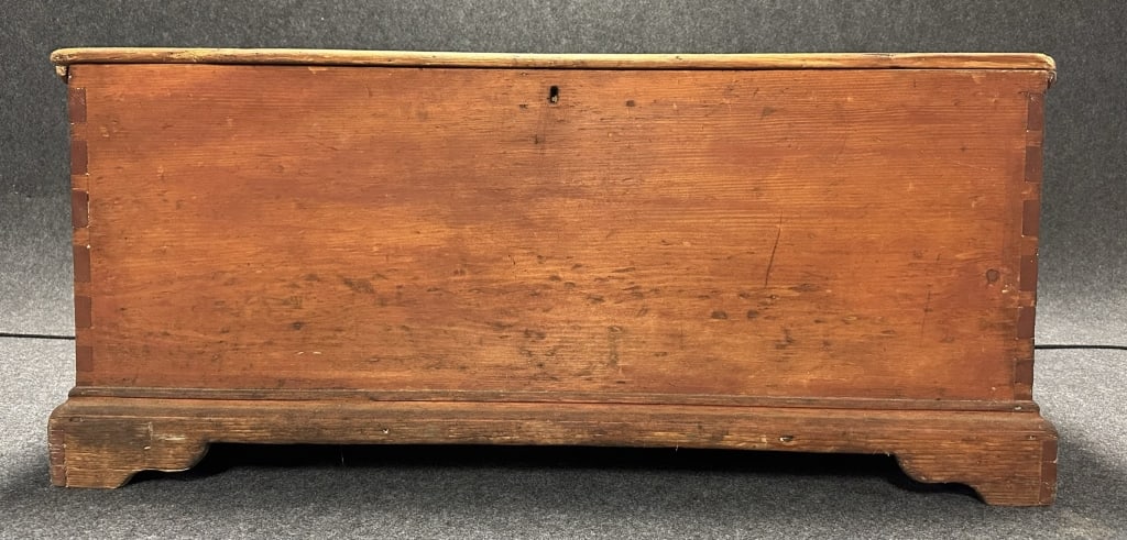 19th Century Original Red Blanket Box w/ Notched Corners: 43" wide x 17" deep x 19" tall