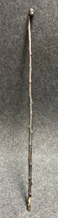 Antique Folk Art Hand Carved Figural Carved Head Walking Stick Cane: 33" length