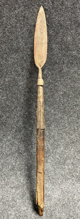 Early 1800s Wrought Iron Hunting Spear Tip w/ Partial Wood Handle (1 of 6)