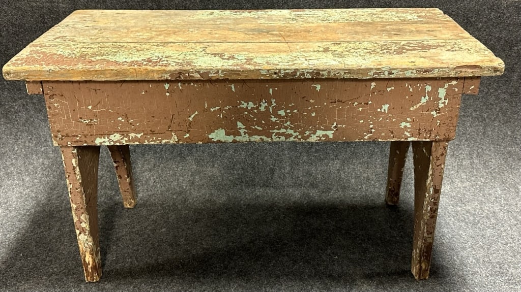 Antique Square Nail Original Turquoise & Brown Painted Bench w/ High Arched Cutouts (1 of 7)