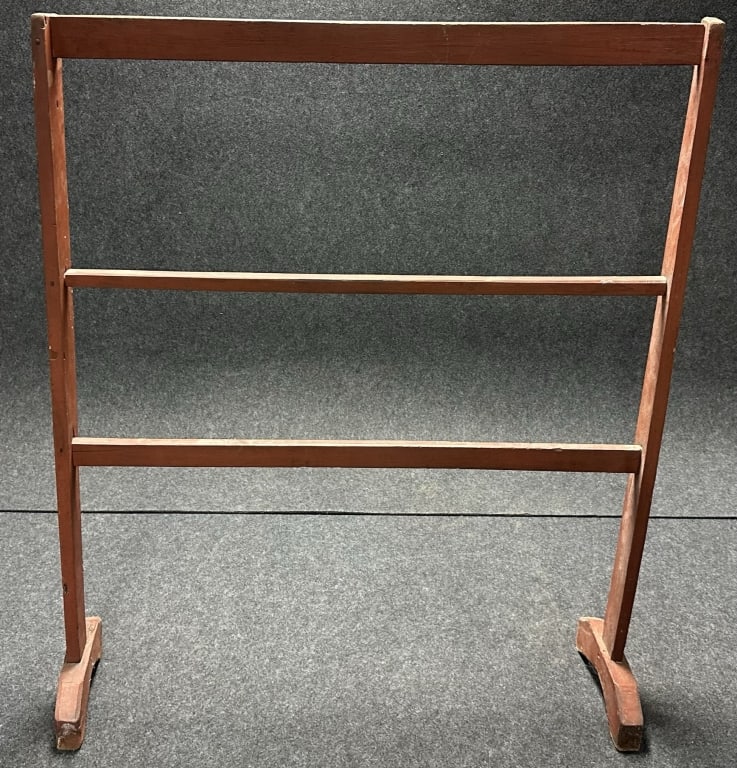 Original Red Painted 2 Leg 3 Tier Wooden Drying Rack w/ Rosehead Nail Construction (1 of 5)
