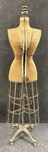 Antique Victorian Adjustable Dress Form by Acme Ca. 1900s w/ Cast Iron Base: Brooklyn, New York orginal paper label. 63" tall