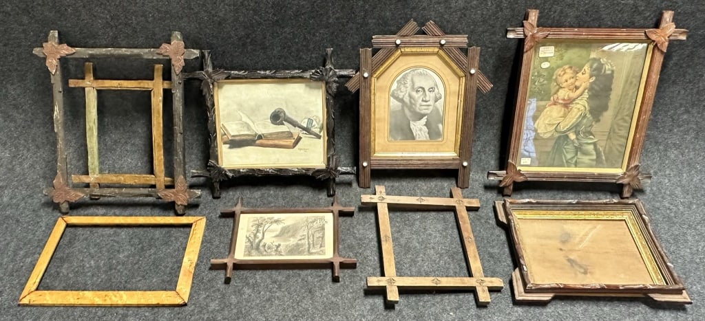 Lot of 10 Antique Ornate Tramp Art and Eastlake Victorian Frames & Lithographs (1 of 10)