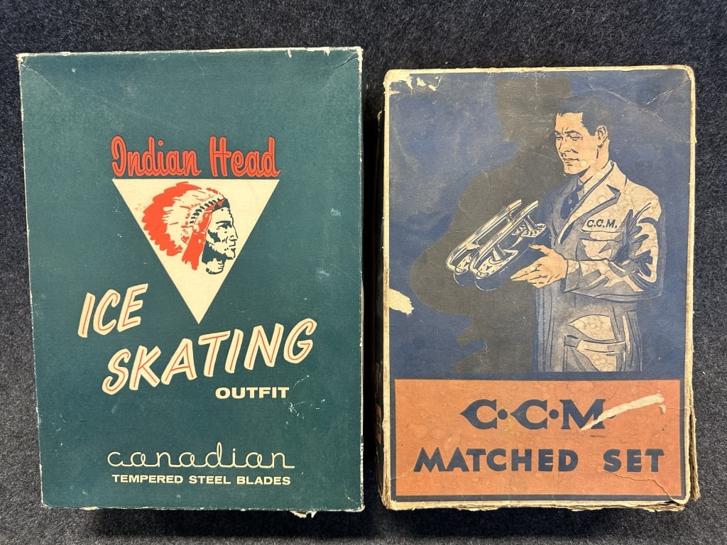 VINTAGE LOT OF 2 1940S HOCKEY SKATES IN BOXES: CCM FROM USED TO EXCELLENT CONDITION , BOXES SHOW (1 of 6)