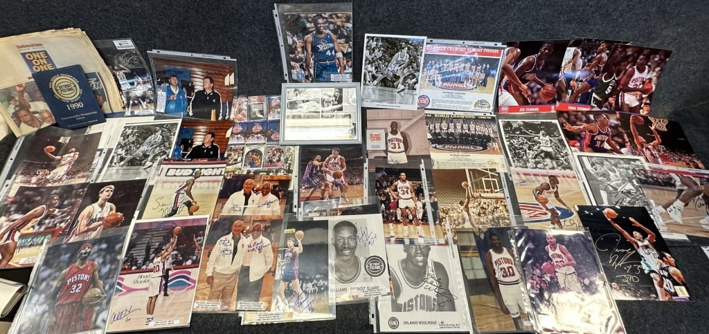 LOT OF 50+ DETROIT PISTONS BASKETBALL AUTOGRAPHED BILL LAMBEER, GRANT HILL, RIP HAMILTON, JOHN (1 of 18)