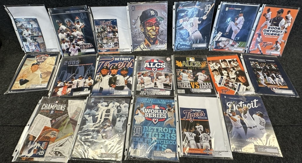 LOT OF 18 2003-2012 DETROIT TIGERS OFFICIAL PROGRA 2003, 2004, 2005 X 2, 2006, 2007, 2008 W/ TICKET,: 2003, 2004, 2005 X 2, 2006, 2007, 2008 W/ TICKET, 2010 W/TICKET, 2011, 2011 ALCS, 2012, 2012 ALDS, 2012 ALCS, 2012 WS, 2013, 2013 ALDS, 2014 ALDS, 2015, 2016, ALL EXCELLENT TO NM CONDITION