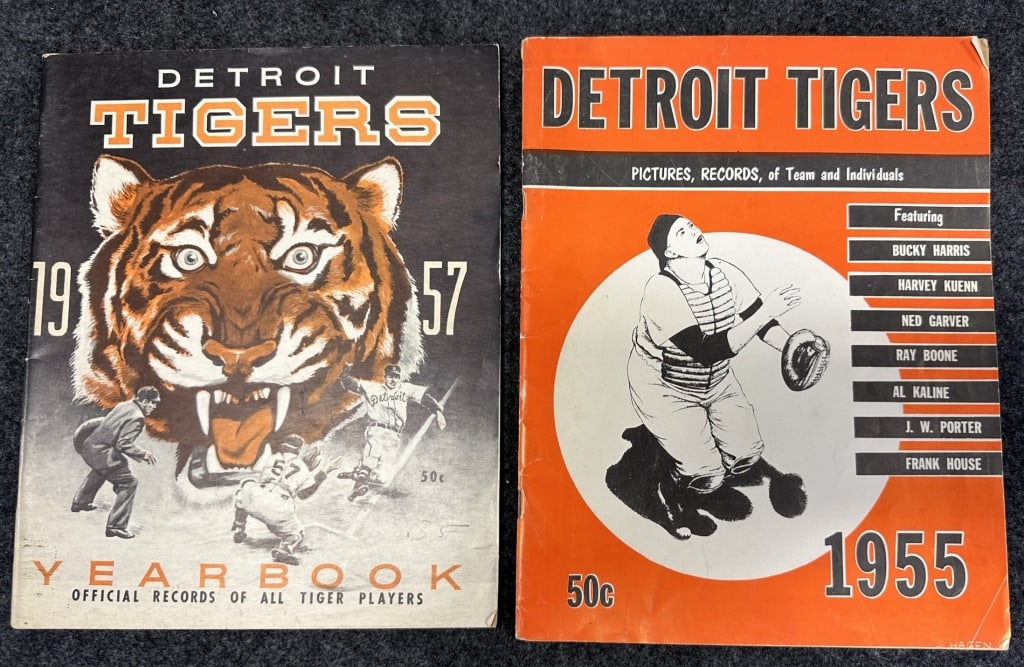 LOT OF 2 1955 & 1957 DETROIT TIGERS BASEBALL MAGAZ BOTH IN GOOD CONDITION AND SHOW LIGH TO MINOR: BOTH IN GOOD CONDITION AND SHOW LIGH TO MINOR COVER WEAR