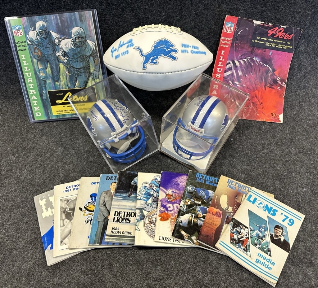 LOT OF 15 VINTAGE AND NEW DETROIT LIONS AUTOGRAPHE JOE SCHMIDT HOF 73, YALE LARRY HOF 79 MINI , LEM (1 of 8)