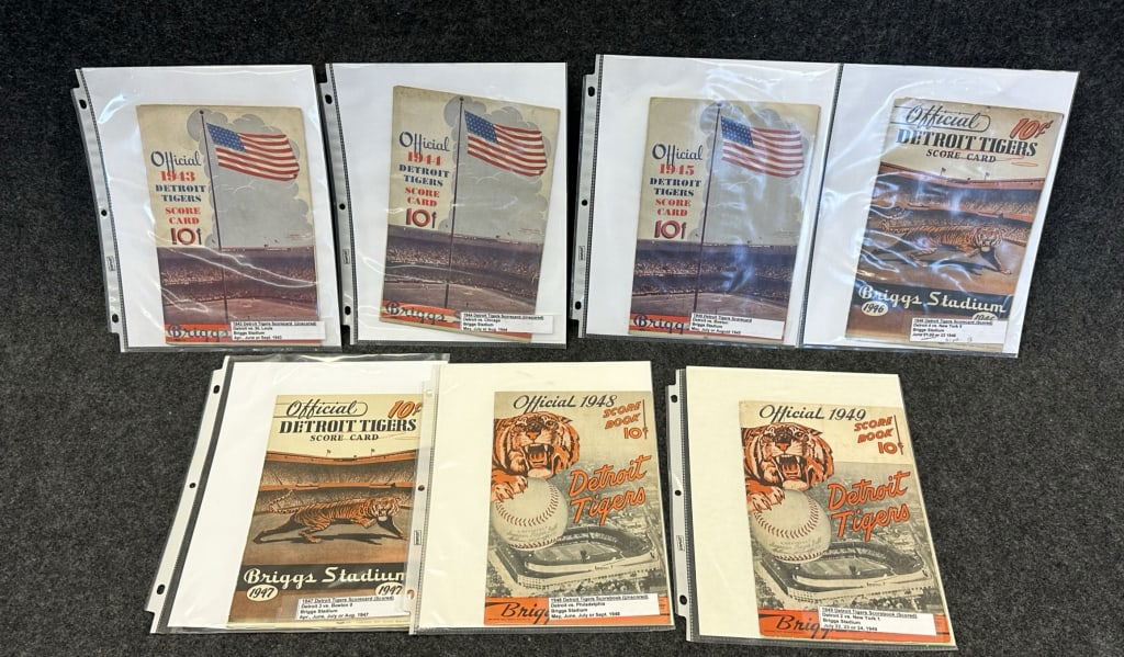 LOT OF 7 1943-1949 DETROIT TIGERS BRIGGS STADIUM B VARIOUS GOOD TO VERY GOOD CONDITIONS, SOME SCORED (1 of 8)