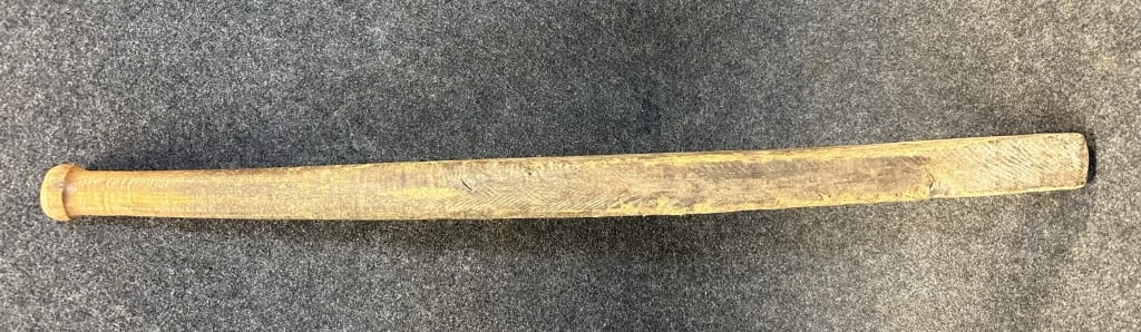 ANTIQUE 1890S 1900S PRIMATIVE WAGON TOUNGE STYLE B VERY OLD WITH CHIPPING AND WOOD LOSS, HAS A BOW,: VERY OLD WITH CHIPPING AND WOOD LOSS, HAS A BOW, LATHE MARKS.