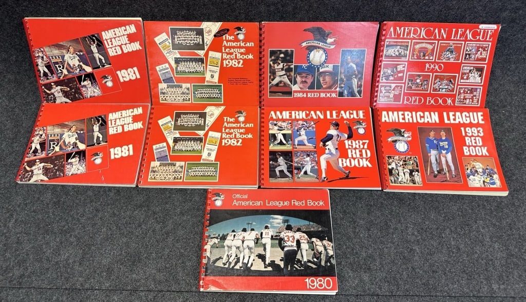 LOT OF 9 MLB AMERICAN LEAGUE RED BOOKS, 1980, 1981 SEE ALL PHOTOS FOR A BETTER IDEA ON CONDITION: SEE ALL PHOTOS FOR A BETTER IDEA ON CONDITION