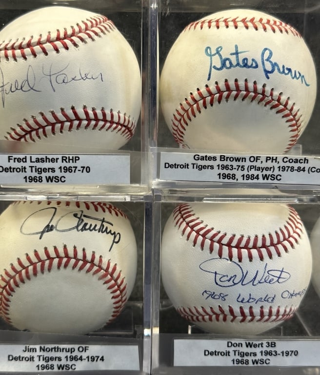 LOT OF 4 1968 DETROIT TIGERS WORLD SERIES CHAMPION ALL SIGNED ON OFFICAL MAJOR LEAGUE BASEBALLS, (1 of 6)