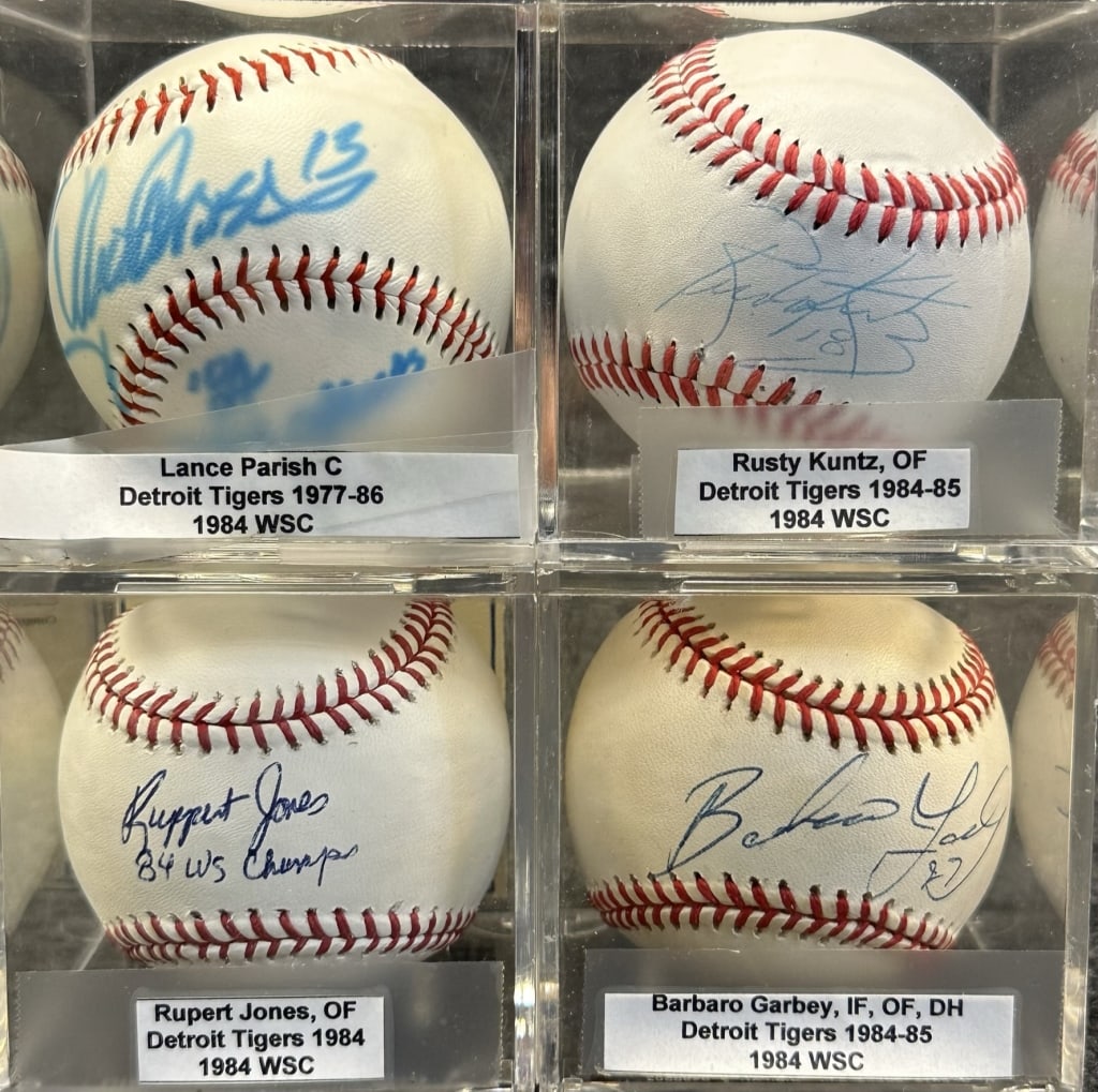 LOT OF 4 1984 DETROIT TIGERS WORLD SERIES CHAMPION KUNTZ & PARRISH ON OFFICIAL LEAGUE RAWLINGS (1 of 6)