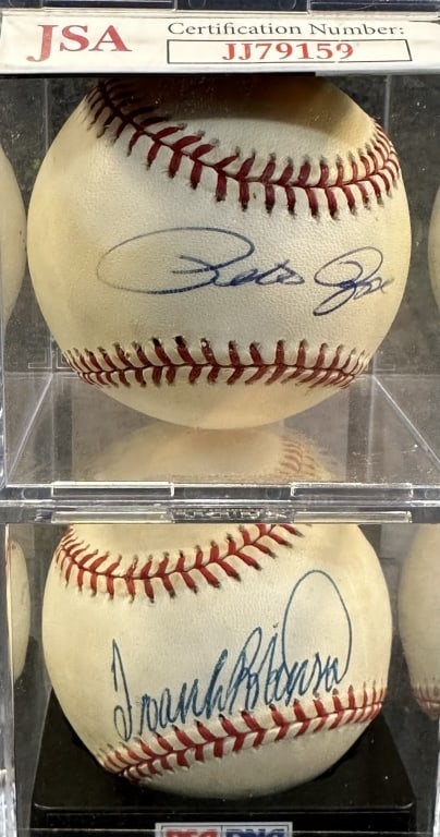 LOT OF 2 CINCINNATI REDS BIG RED MACHINE HALL OF F ROBINSON ON RAWLINGS AMERICAN LEAGUE , ROSE ON (1 of 6)