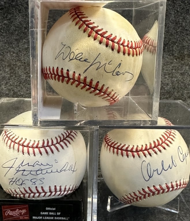 LOT OF 3 HALL OF FAME PLAYERS SAN FRANCISCO GIANTS MARCHIAL INSCRIBED "HOF 83" ON OFFICIAL RAWLINGS: MARCHIAL INSCRIBED "HOF 83" ON OFFICIAL RAWLINGS MAJOR LEAGUE BALL, CEPEDA & MCCOVEY ON RAWLINGS OFFICIAL NATIONAL LEAGUE BALLS MCCOVEY JSA D52504