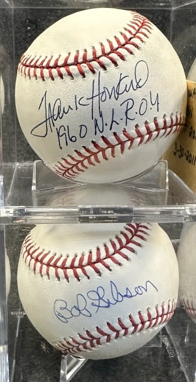 LOT OF 2 HALL OF FAME & GREATS ST LOUIS CARDINALS HOWARD INSCRIBED "1960 N.L. R.O.Y BOTH BALLS ARE: HOWARD INSCRIBED "1960 N.L. R.O.Y BOTH BALLS ARE RAWLINGS OFFICAL MAJOR LEAGUE BASEBALLS, SELIG & MANFRED GIBSON TRISTAR 7775689