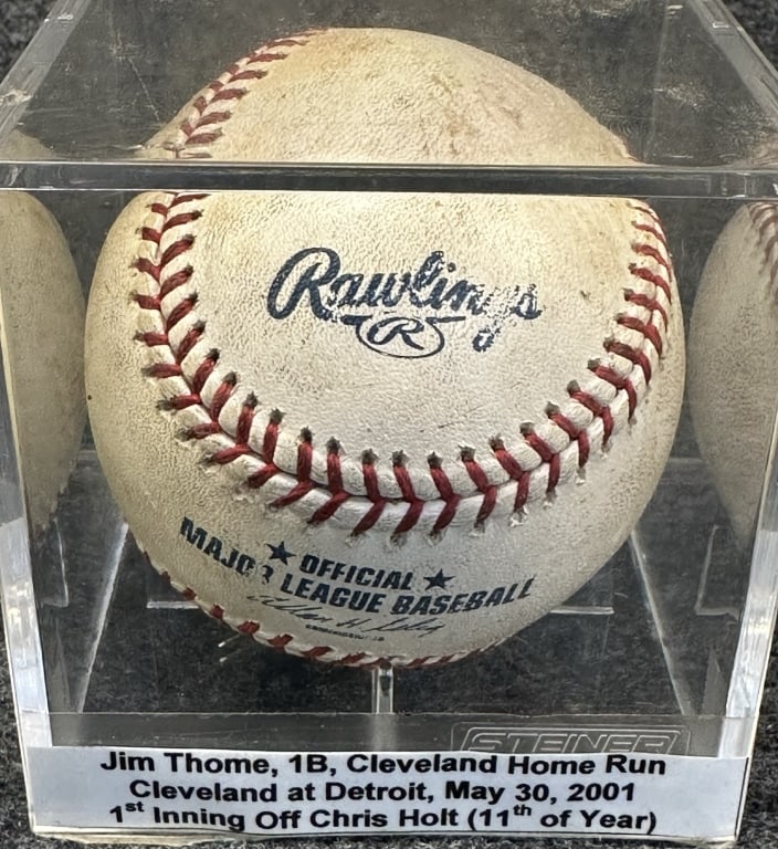2001 JIM THOME CLEVELAND INDIANS VS. DETROIT TIGER RAWLINGS OMLB BASEBALL, GAME USED WITH SCUFFS, (1 of 5)