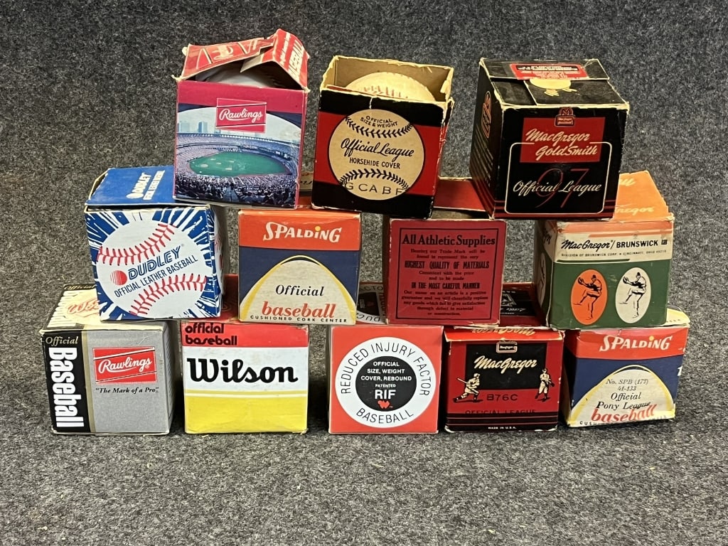 LOT OF 12 1940S 1950s ORIGINAL BASEBALLS W/ ORIGIN DUDLEY, WORTH, SPALDING, RAWLINGS, & MORE AS (1 of 10)