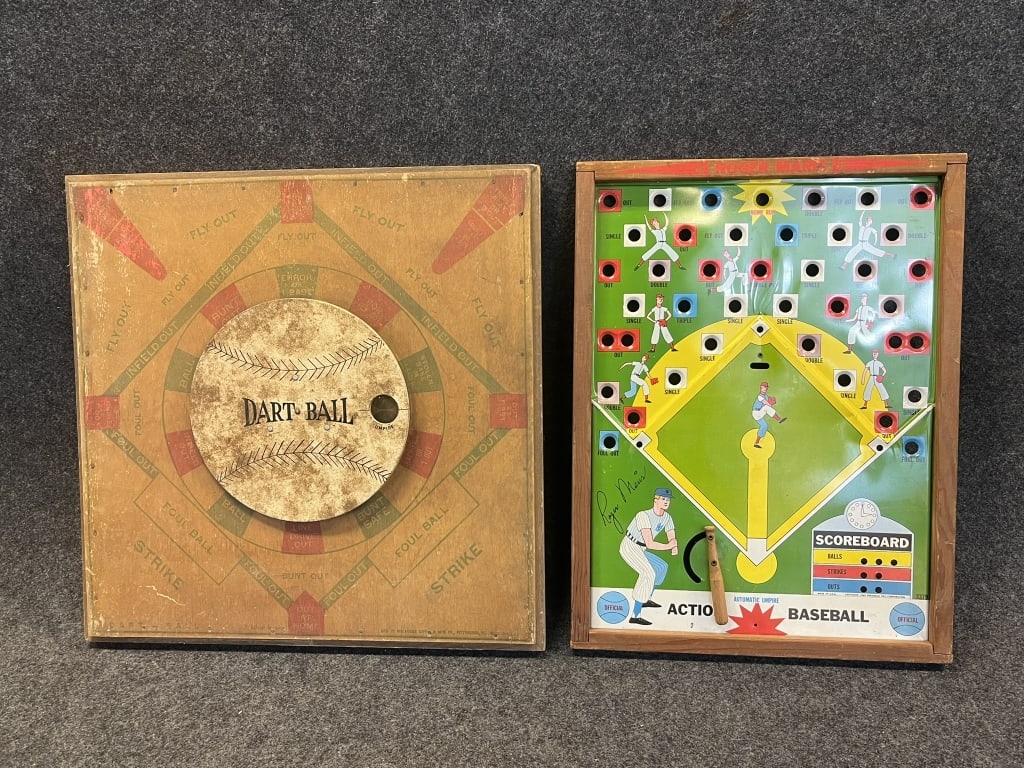 PAIR EARLY BASEBALL GAMES: CIRCA 1920S DART BALL & ROGER MARIS IS ROUGHLY 20" X 15" & DART BALL IS (1 of 15)