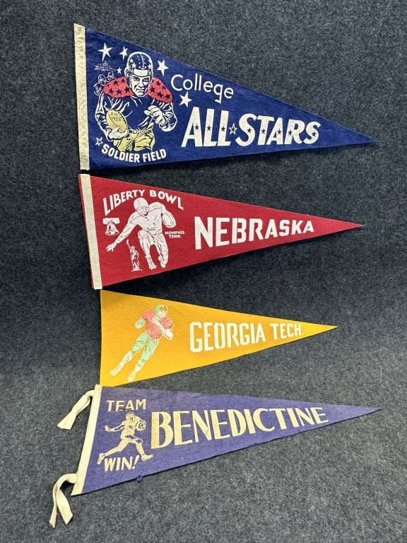 LOT OF 4 40S 50S COLLEGE ALL STARS LIBERTY BOWL NE GREAT ORIGINAL LOT OF 4 FOOTBALL PENNANTS MINIMAL: GREAT ORIGINAL LOT OF 4 FOOTBALL PENNANTS