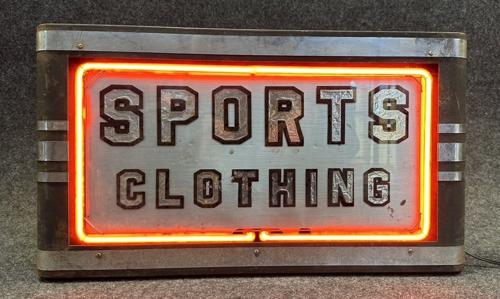 ANTIQUE ORIGINAL 1930S SPORTS CLOTHING ART DECO TA EXCELLENT ORIGINAL CONDITION CONSIDERING ITS AGE.: EXCELLENT ORIGINAL CONDITION CONSIDERING ITS AGE. HAS SOME OBVIOUS SIGNS OF RUST TO THE CAN. OVERALL SIZE IS 22" X 12.5" X 6" DEEP