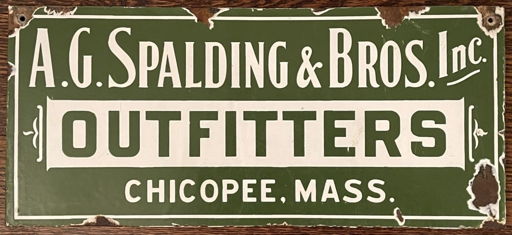RARE 1920S SPALDING DOUBLE SIDED PORCELAIN SIGN A VERY TOUGH SIGN TO FIND WITH SIGNIFICANT (1 of 15)