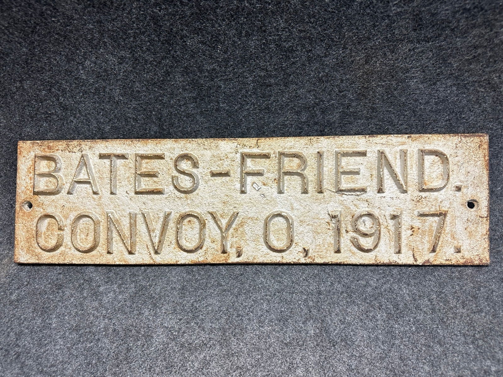 Antique Cast Iron Bates Friend Convoy Ohio 1917 Railroad Bridge Sign (1 of 5)