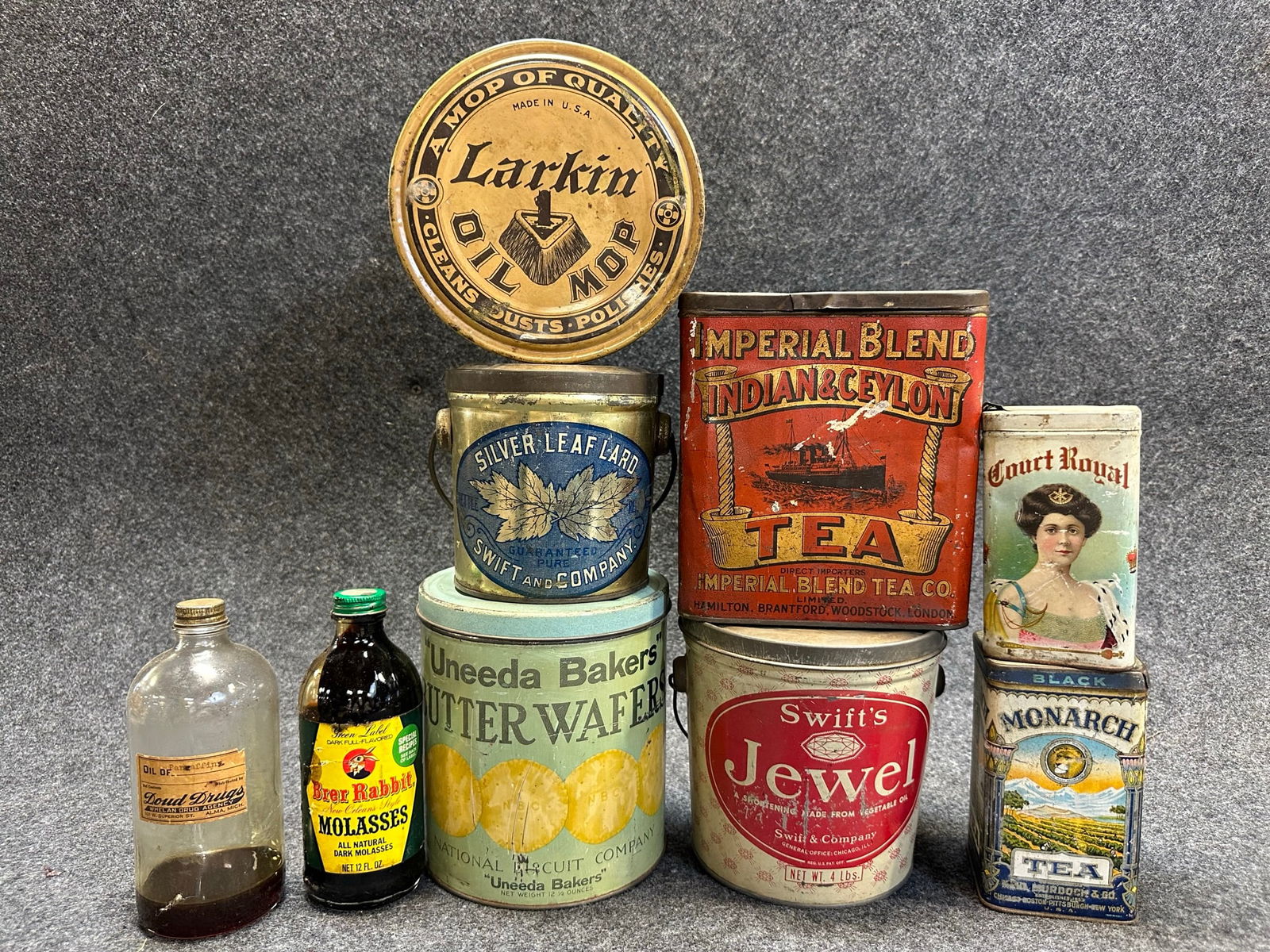 Lot 9 Early 1900s General Store Tobacco Lard Tea Advertising Tin Cans (1 of 7)