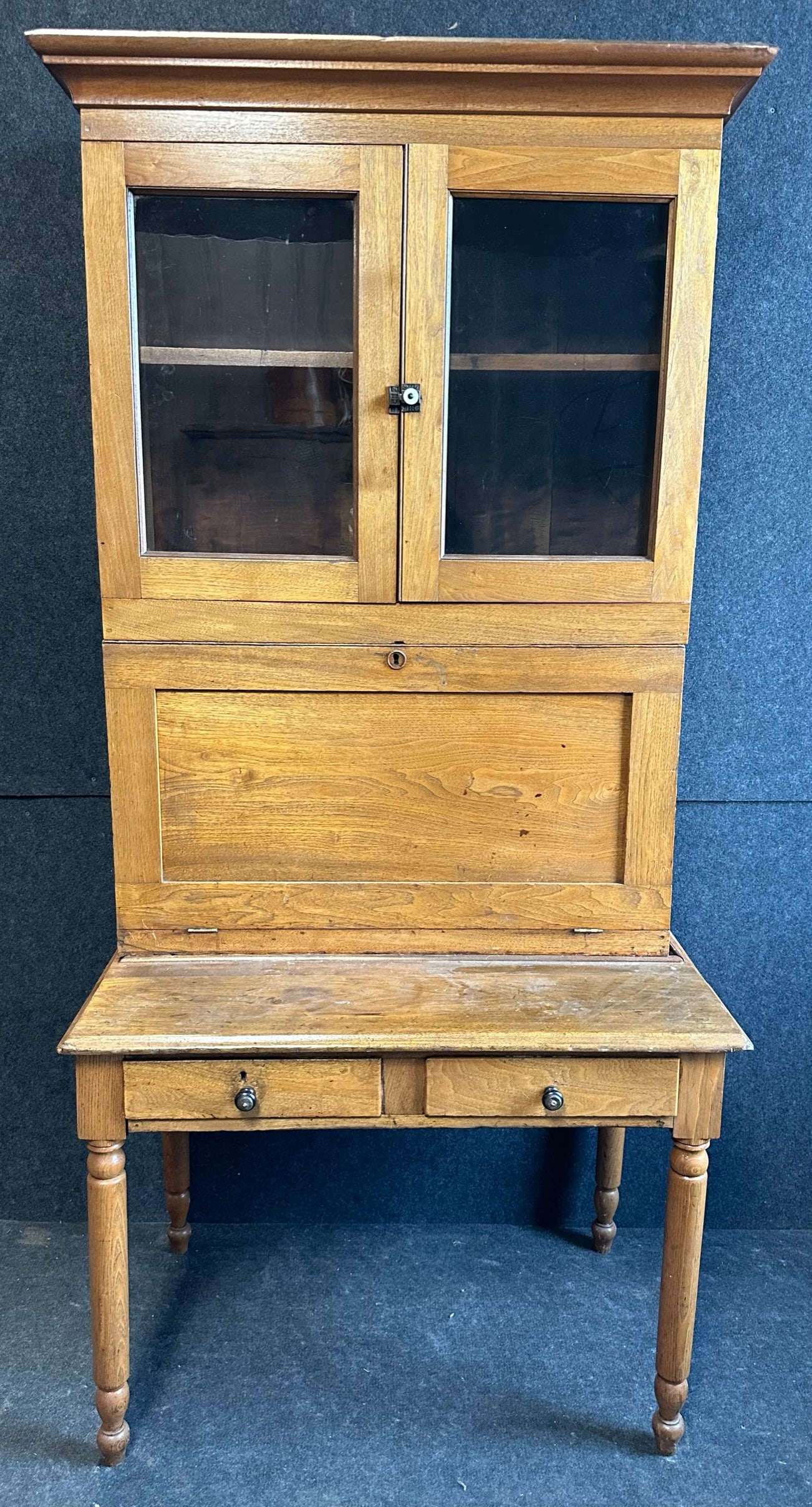 Antique Mid 1800s 2 Piece Slant Front 2 Drawer Plantation Secretary Desk (1 of 8)