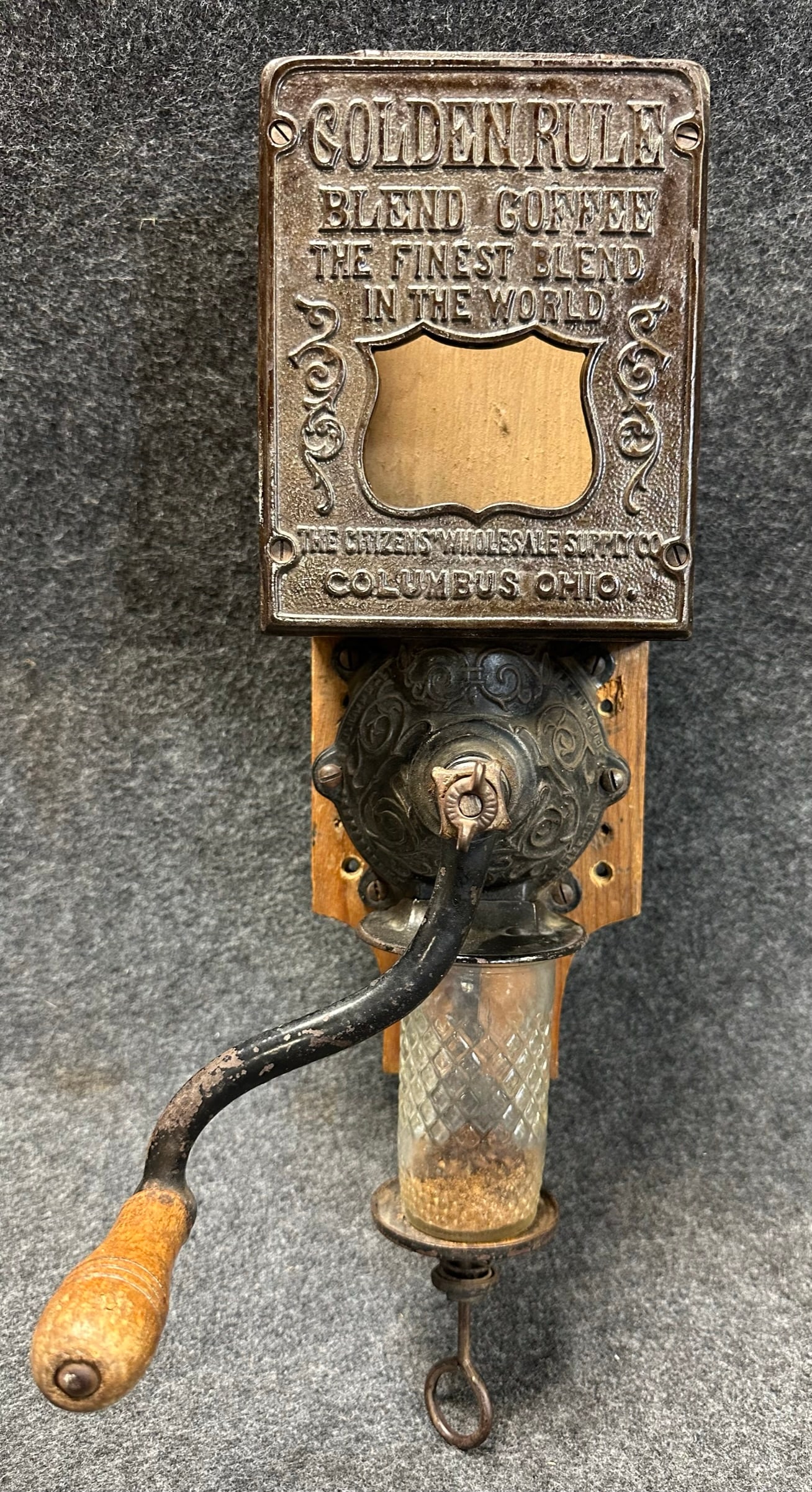 Golden Rule Blend Coffee Original Cast Iron & Wood Wall Mounting Grinder (1 of 6)