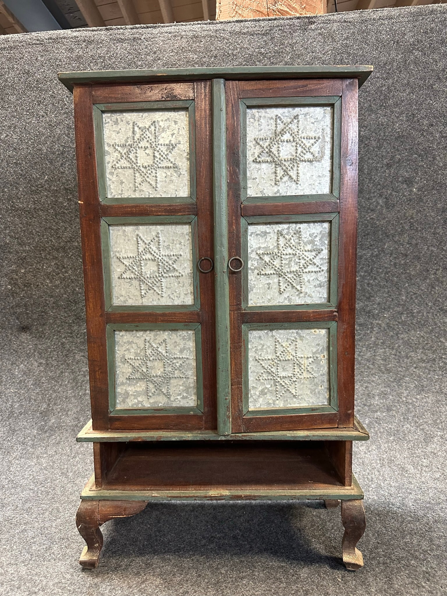 19th Century Antique Punched Tin Miniature Childs Pie Safe Cabinet (1 of 6)