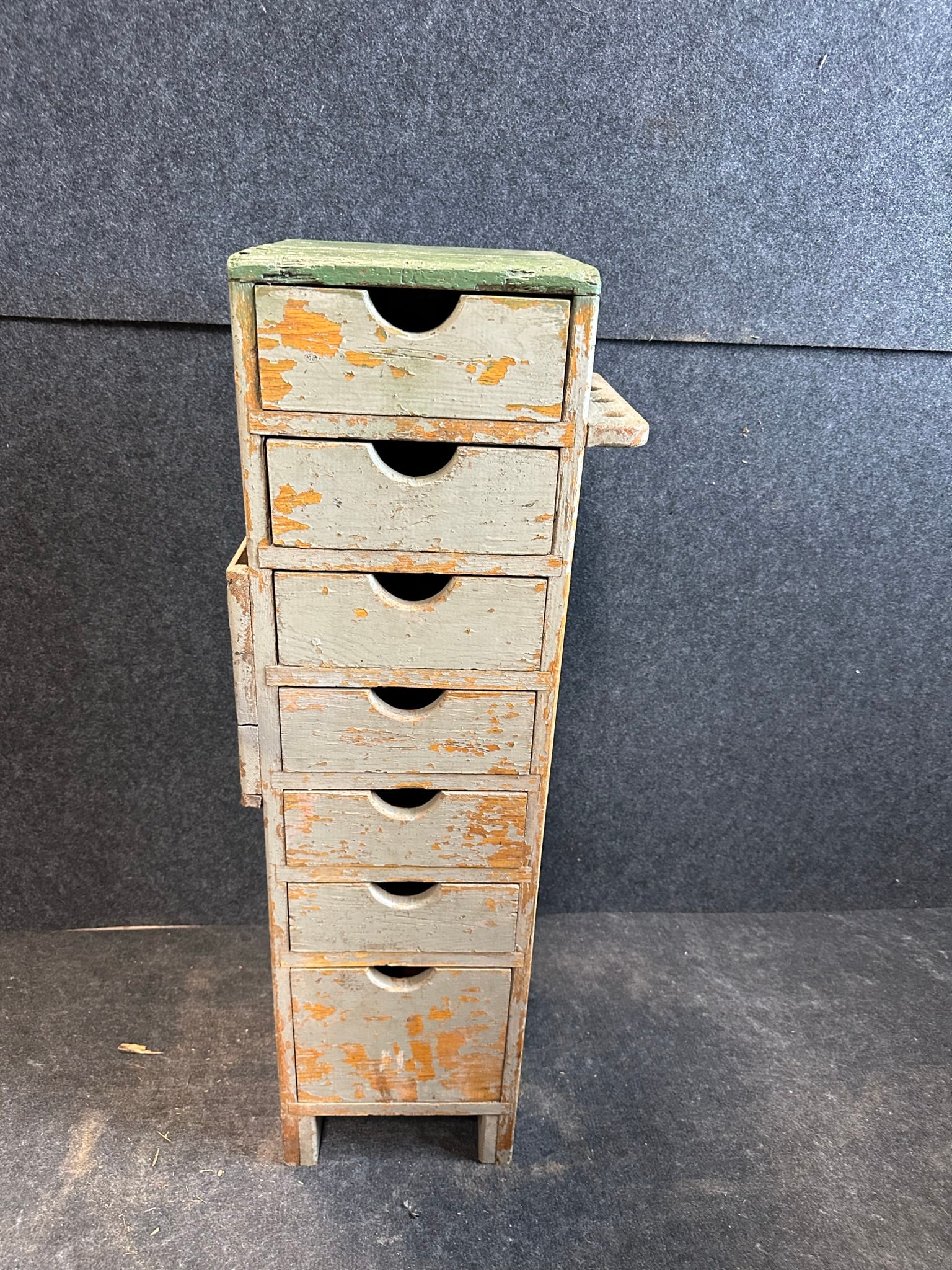 Antique 7 Drawer Painted Grey & Green Industrial Primitive Cabinet (1 of 5)