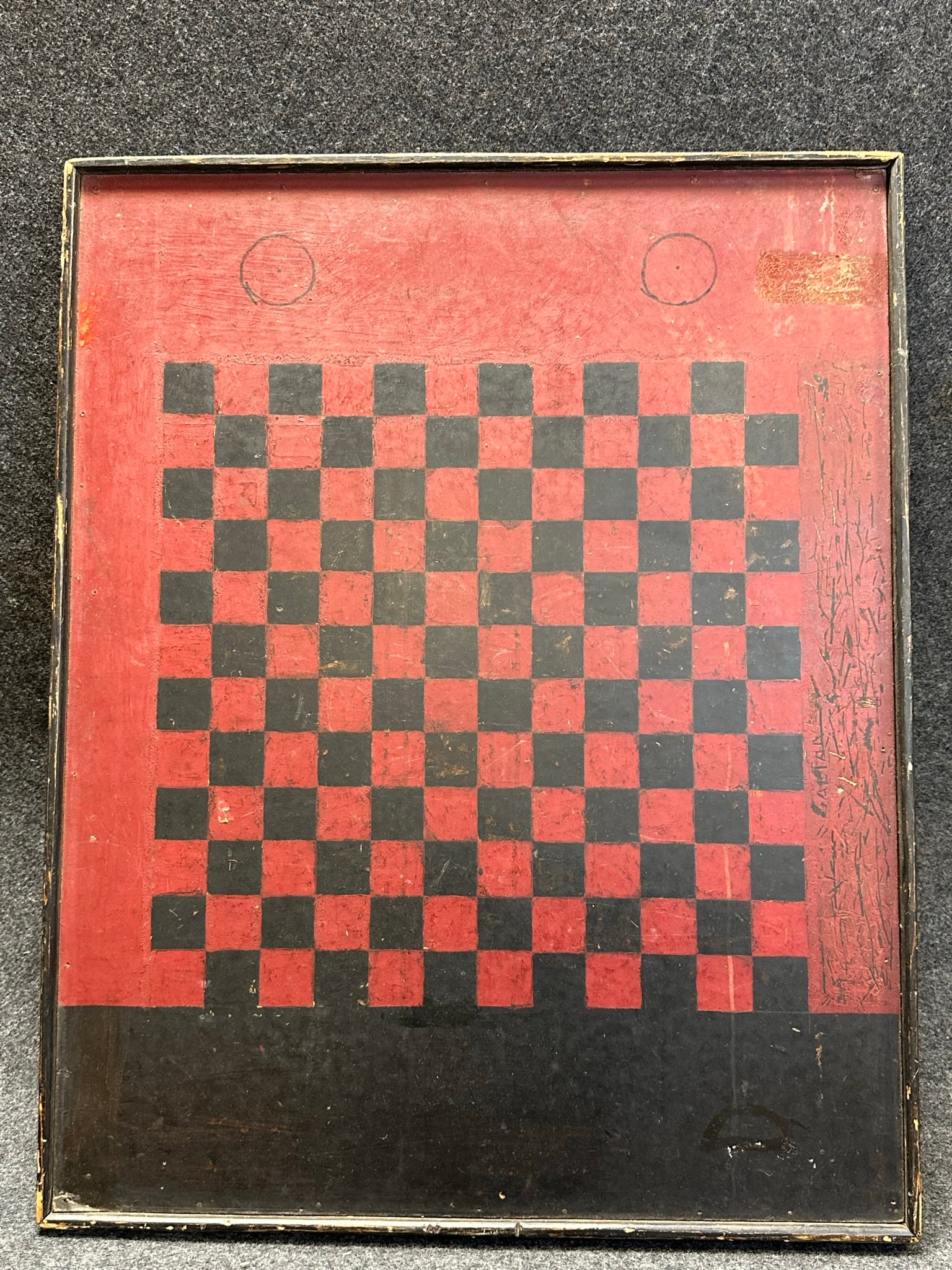 Antique Original 1860s 1 Board Red & Black Painted AAFA Checkerboard (1 of 7)