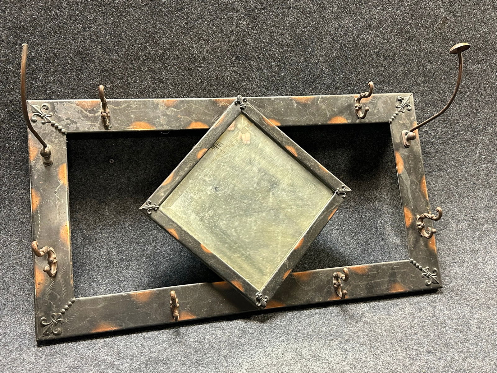 Early 1900s Japanned Finish Copper Flash Mirror, Hat & Coat Rack Stand (1 of 9)