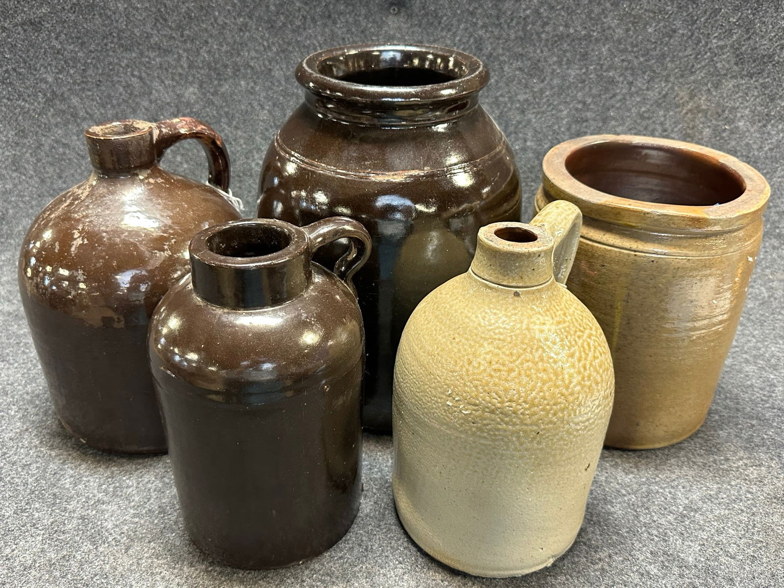 Lot 5 Early Stoneware Jugs Crocks: A Means Manchester Ohio (1 of 12)