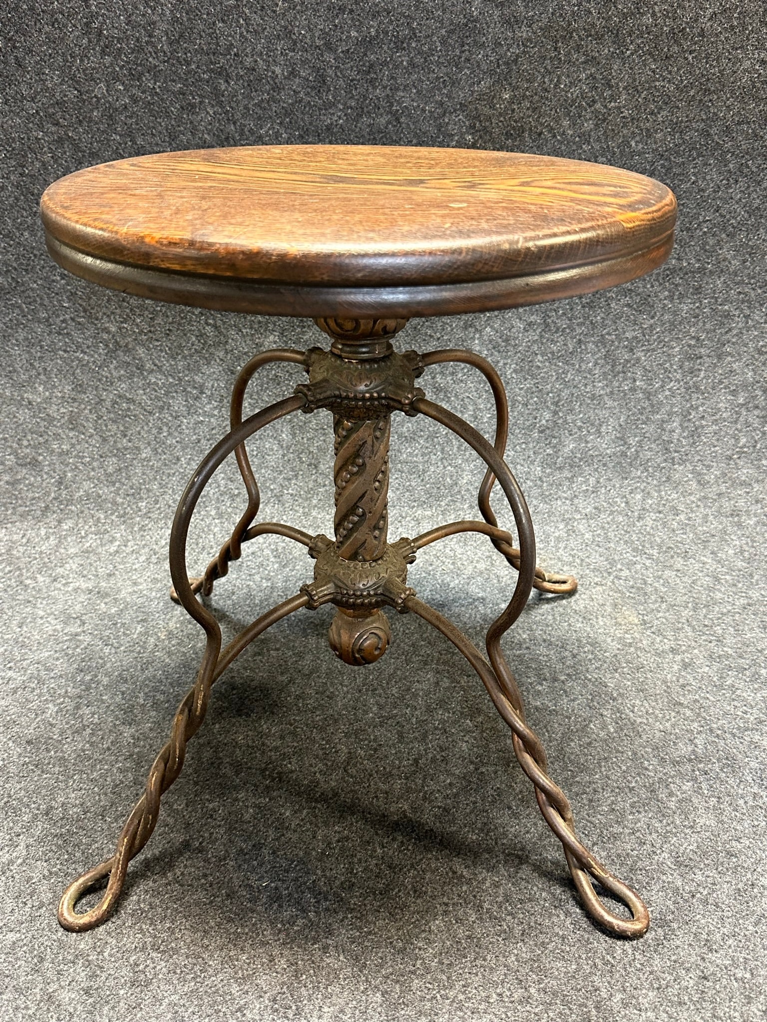 Wonderful Early 1900s Ornate Cast Iron Piano Organ Stool w/ Brass Finish (1 of 6)