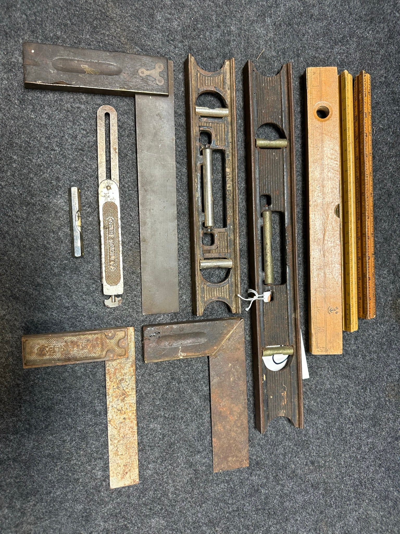 Antique Lot 10 Stanley Levels, Rulers and Squares (1 of 6)
