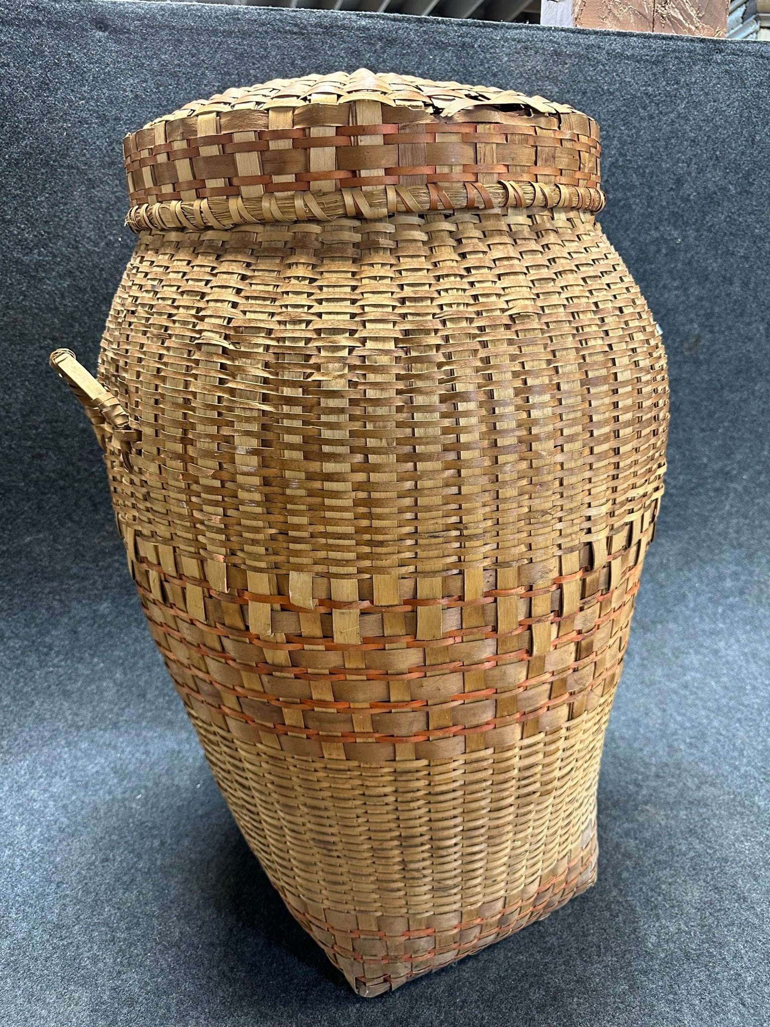 Wonderful 19th Century Woven 32" Tall Laundry Basket w/ Lid (1 of 8)